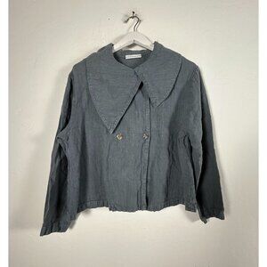 Bryn Walker Gray Heavy Linen Double-Breasted Jacket With Wide Collar Medium